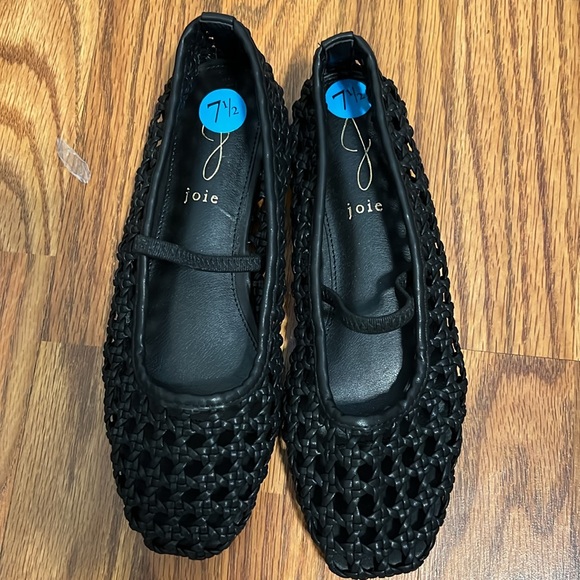 NEW $228 Joie Women's Black Woven breaded Flats with strap Mary Jane size 7.5 - Picture 6 of 9
